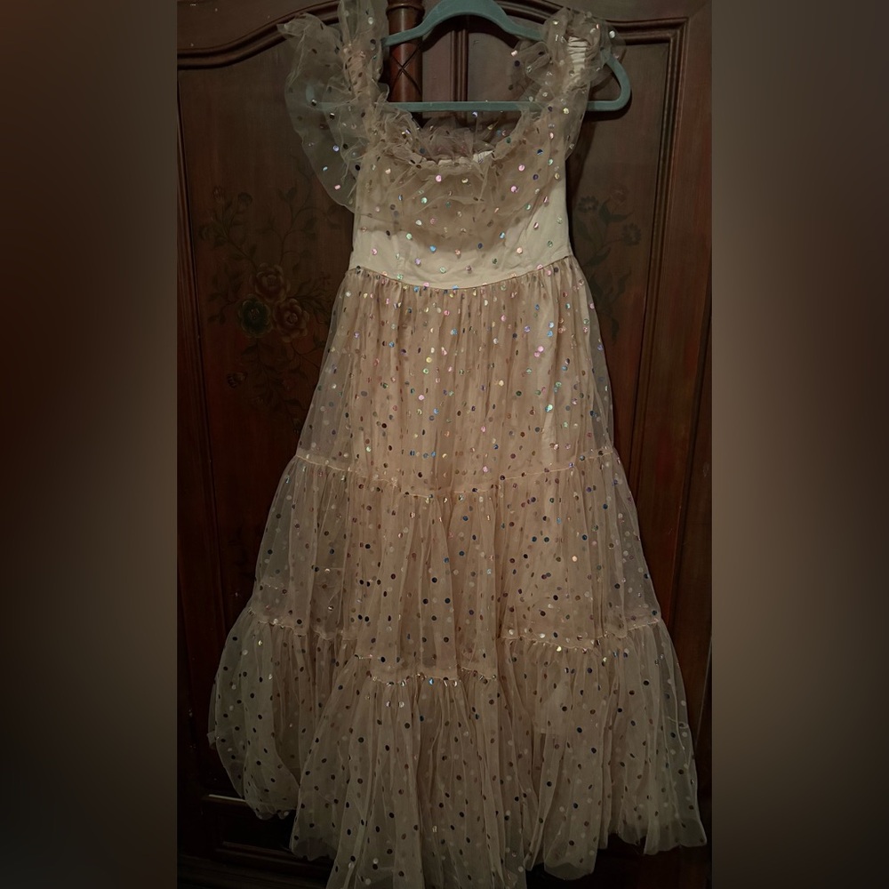 BHLDN Light  Pink Cecilia Glitter Off-Shoulder Midi Dress (See 2nd picture) - Picture 2 of 5